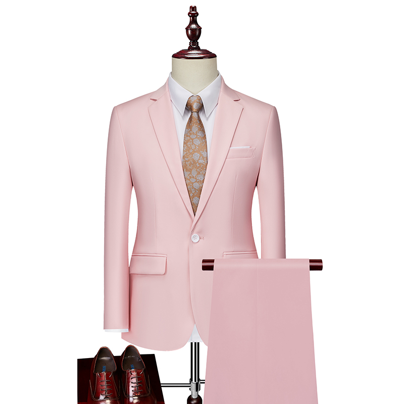 MENS BUSINESS CASUAL SUIT SUIT PINK TWO-PIECE SET XZ103-522 TWO-PIECE SET-130