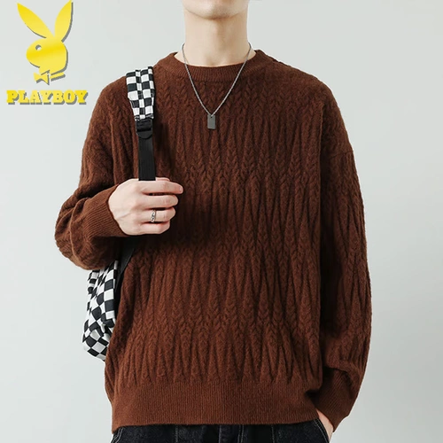 Playboy, мужской демисезонный трикотажный свитер для отдыха, круглый воротник, оверсайз