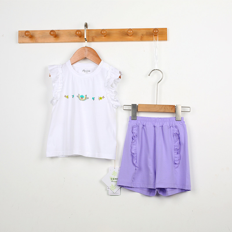 LUXUAN BEIBEI SUMMER MO COTTON SHORT SLEEVE SHOULDER BUTTON UNDERWEAR SET THIN PULLOVER PAJAMAS BABY CHILDREN UNDERWEAR AT HOME