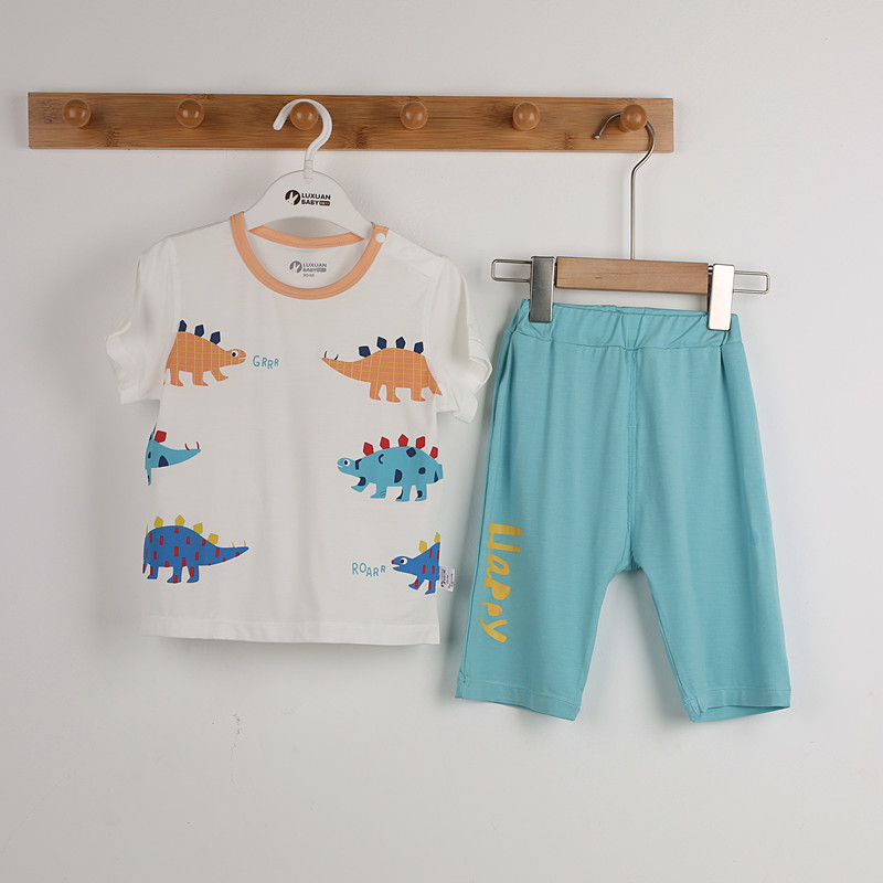 LUXUAN BEIBEI SUMMER MO COTTON SHORT SLEEVE SHOULDER BUTTON UNDERWEAR SET THIN PULLOVER PAJAMAS BABY CHILDREN UNDERWEAR AT HOME