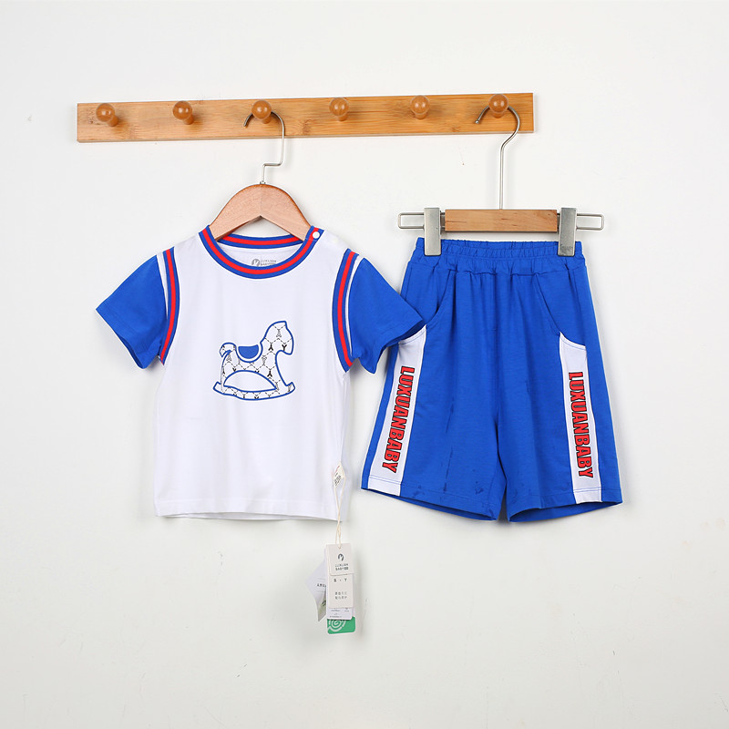 LUXUAN BEIBEI SUMMER MO COTTON SHORT SLEEVE SHOULDER BUTTON UNDERWEAR SET THIN PULLOVER PAJAMAS BABY CHILDREN UNDERWEAR AT HOME