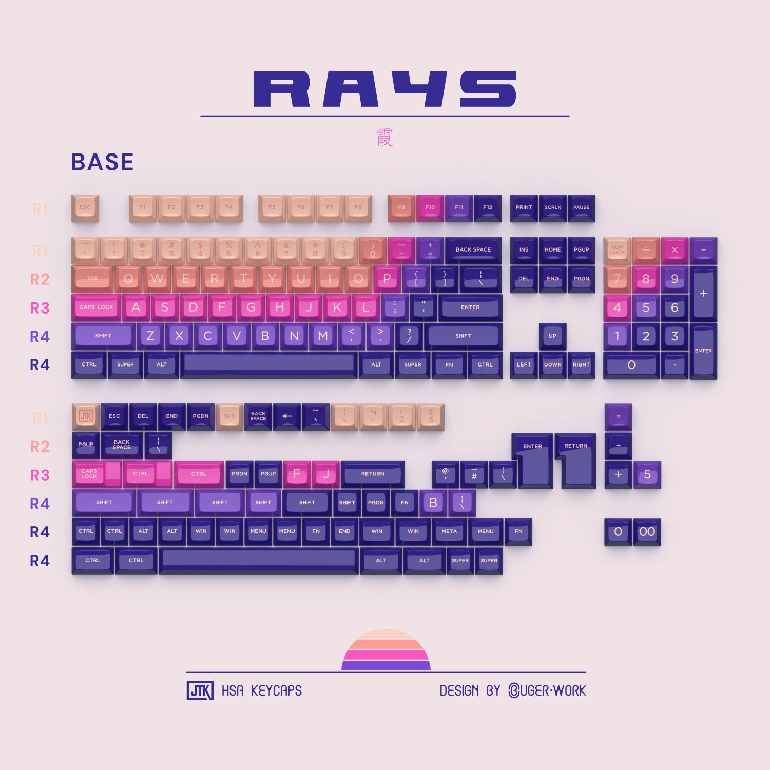 JTK HSA RAYS HSA CUSTOMIZED TWO-COLOR|TWO-COLOR MECHANICAL KEYBOARD KEYCAPS BUGER DESIGN
