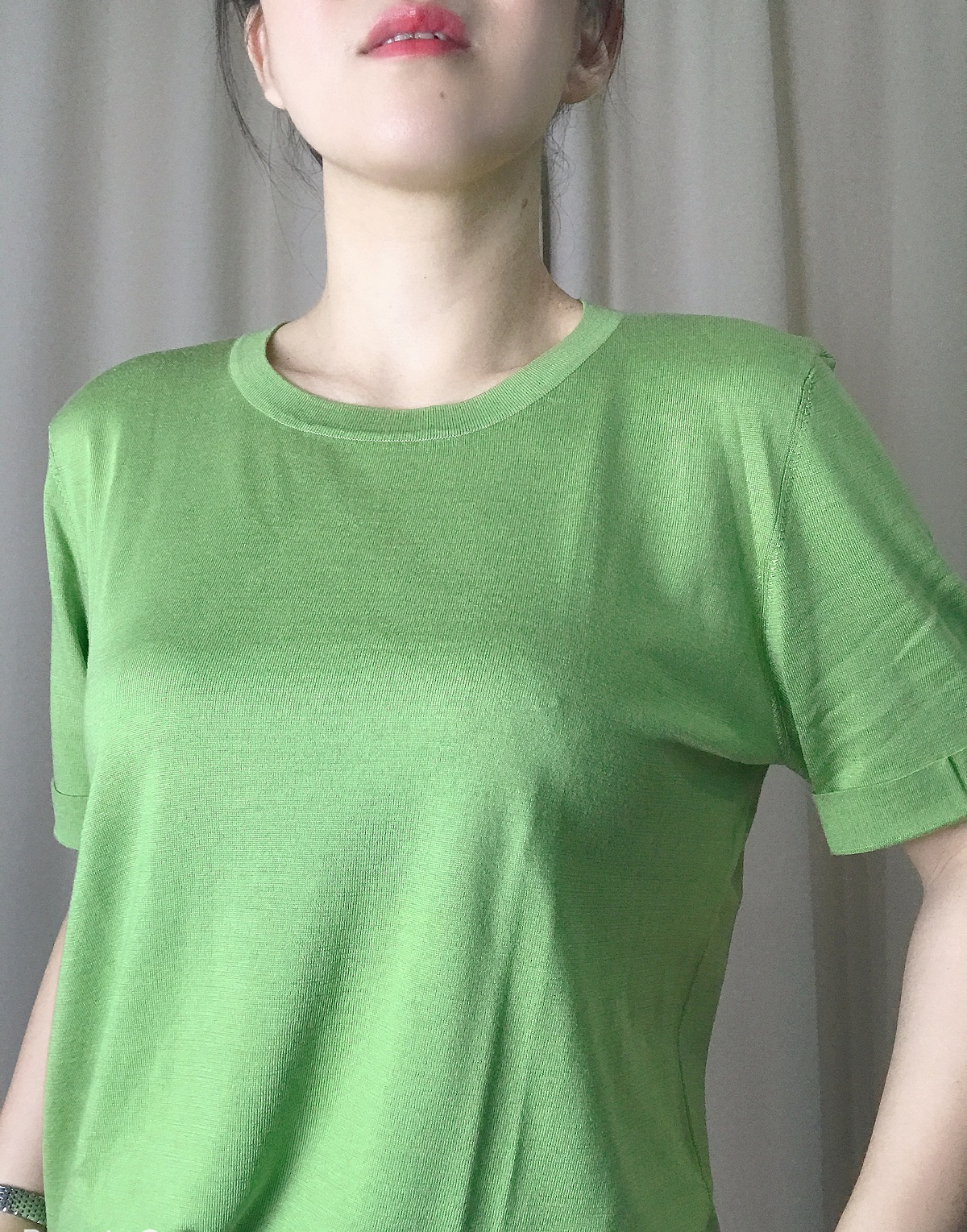 YOUJIA HOMEMADE 120S DOUBLE STRANDS 16 KNITTED PURE MULBERRY SILK KNIT T-SHIRT THIN BUT BONY AND IMPERMEABLE