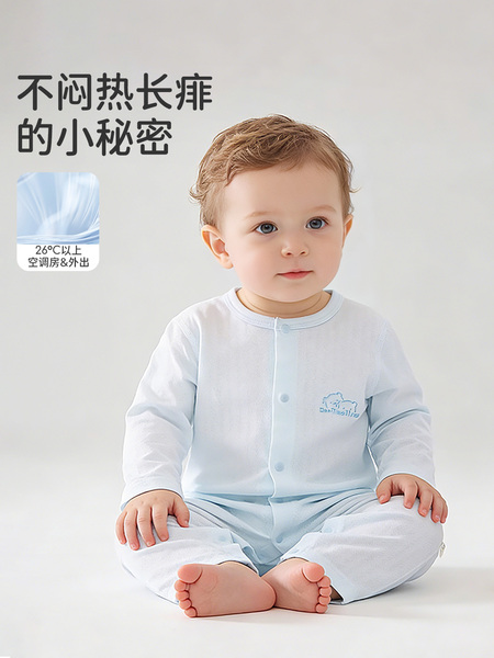 JQ婧麒婴儿夏季薄款提花连体衣男女宝宝长袖空调服新生儿打底哈衣 — 3