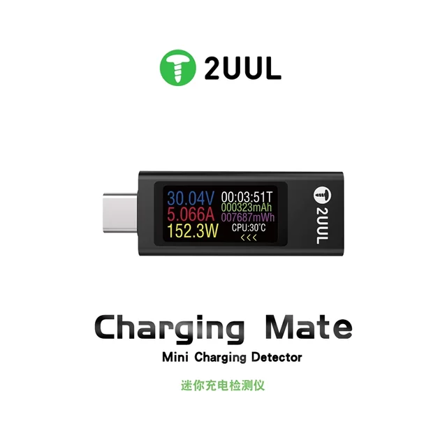 2UUL迷你充电检测仪电压电流表PD快充检测仪双向测量检测30V12A