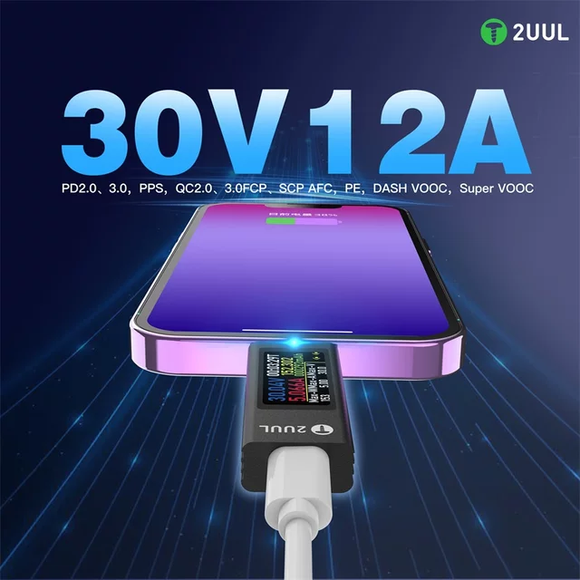 2UUL迷你充电检测仪电压电流表PD快充检测仪双向测量检测30V12A
