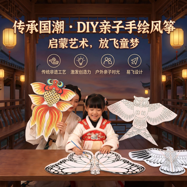 风筝2026新款diy材料包儿童幼儿园手工绘画教学填色线稿空白涂鸦