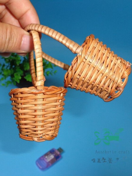 藤编迷你小篮子 小号芒篮筐 玩具篮 微景观装饰藤篮 特小号手提篮