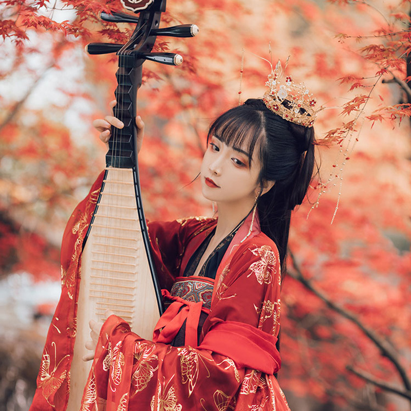 RENTAL HANFU BEAUTY MAKEUP FEMALE STUDENTS ANCIENT COSTUMES RED CHEST LENGTH SKIRT FAIRY GRADUATION PHOTO DOUYIN PHOTO