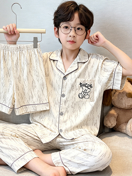 儿童睡衣男孩2026新款云朵棉短袖中大童夏季薄款男童三件套可外穿