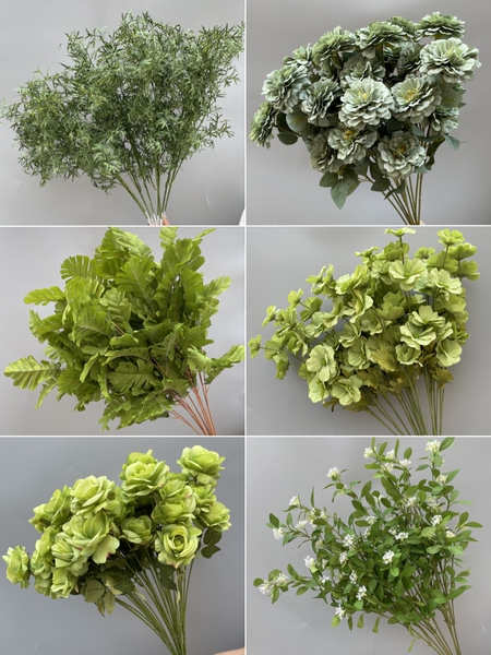 婚庆花艺仿真绿植凤尾叶子尤加利金钱草布置绿色花材塑料婚礼道具