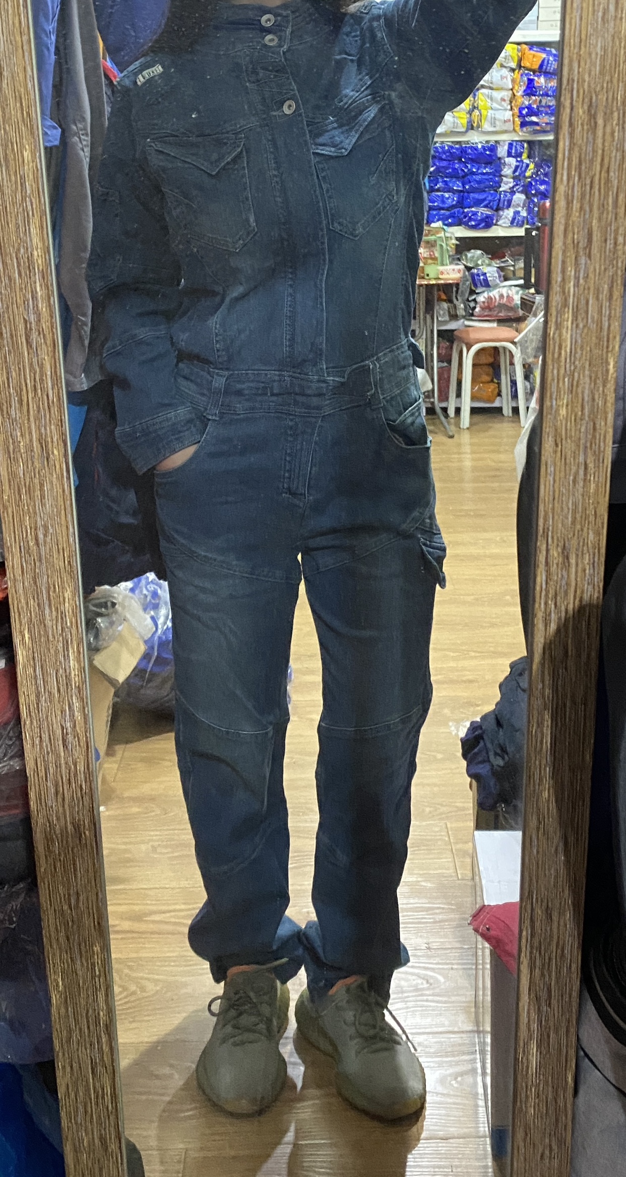 남성과 여성을 위한 대외 무역 일본 싱글 데님 스트레치 점프수트 트렌디한 힙합 패션 순수 코튼 작업 점프수트 두껍고 내마모성