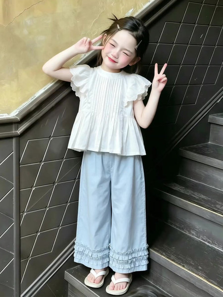 现货女童衬衫短袖薄款2026夏装新款小女孩巨好看甜美白色花边上衣