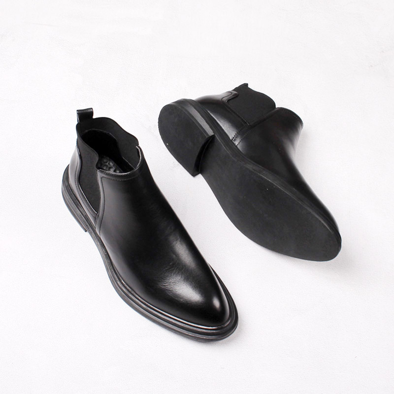 AUTUMN AND WINTER NEW MARTIN BOOTS POINTED TOE KOREAN HIGH-TOP LEATHER SHOES SHORT BOOTS MIDDLE-TOP MENS TRENDY BROWN CHELSEA LEATHER BOOTS