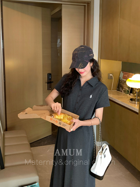 ◆AMUM孕妇装◆高智懒人裙~polo翻领休闲连衣裙显瘦小个子孕妇裙 — 5