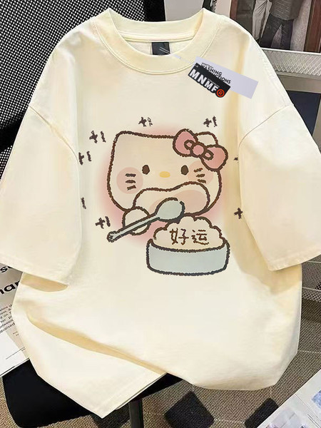 女童纯棉短袖T恤夏季2026新款中鲨鱼小猫大童洋气百搭半袖上衣服 — 4