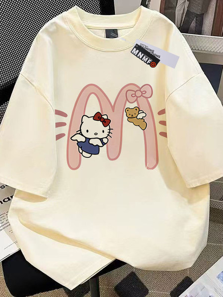 女童纯棉短袖T恤夏季2026新款中鲨鱼小猫大童洋气百搭半袖上衣服 — 3