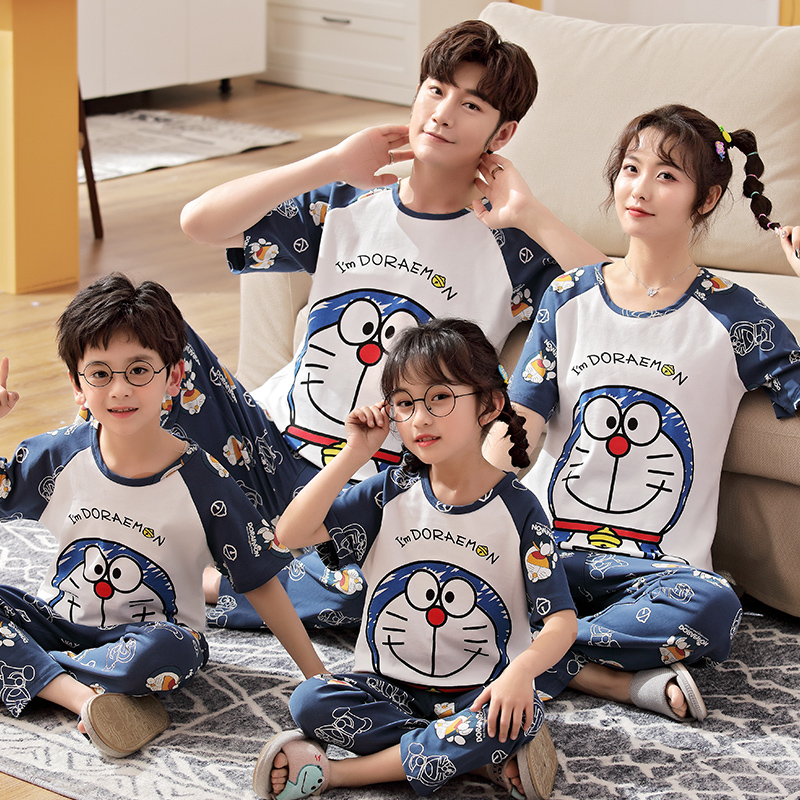 MICKEY PARENT-CHILD PAJAMAS BOYS AND GIRLS SUMMER MOTHER AND DAUGHTER SHORT SLEEVES FOR A FAMILY OF THREE IN COTTON SUMMER 2024 NEW