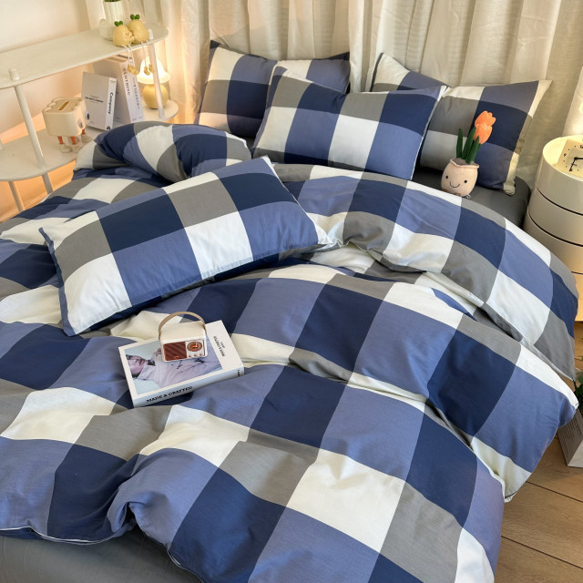 Pure Cotton Nordic Style Simple Door Student Quilt Cover Three-Piece Set Full Cotton Bedding Bedding Four-Piece Set New