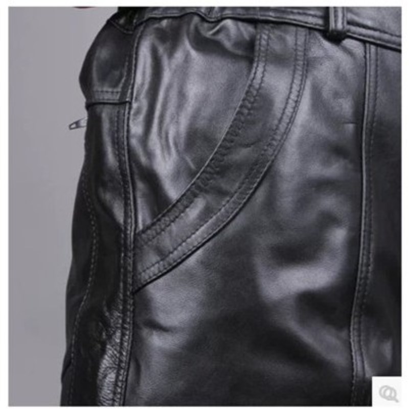 WINTER TOP LAYER SHEEPSKIN PANTS BLACK HENNING SOLID COLOR WARM TAPERED GOATSKIN PANTS MENS TROUSERS LEATHER PANTS