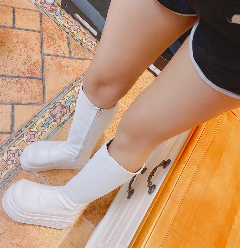 SHU MIAOS WHITE MARTIN BOOTS WOMENS AUTUMN AND WINTER NEW THIN BRITISH STYLE THICK-SOLED HIGH KNIGHT LONG BOOTS