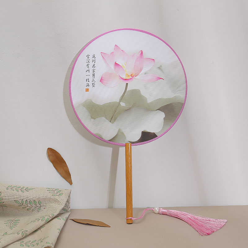 TUANFAN 고대 팬 어린이 여름 반투명 긴 손잡이 술 댄스 팬 여성 의상 HANFU 치파오 자수 작은 원형 팬