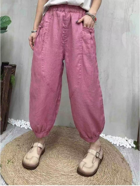 22204 Refreshing and neat little feet pants, small and friendly, sand-washed pure linen pants for summer