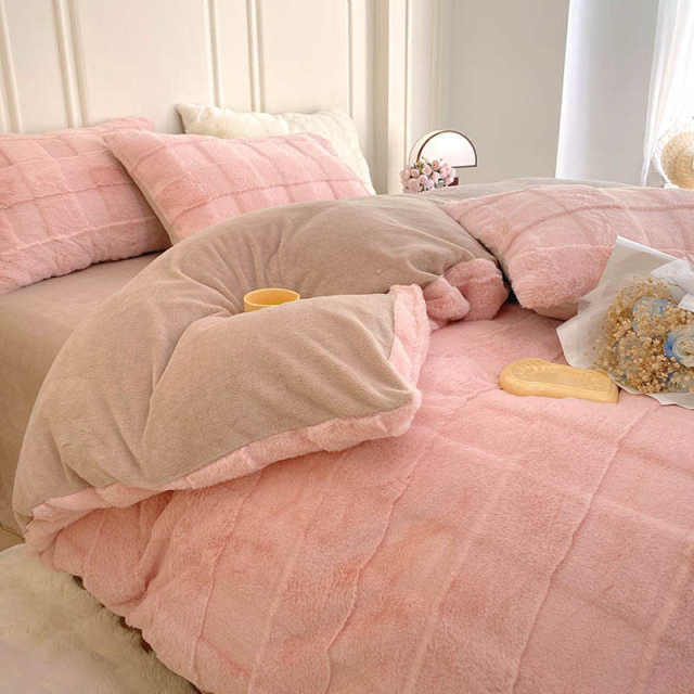 Winter rabbit velvet bed four-piece set thickened milk velvet bed sheets and quilt covers warm double-sided frosted bed covers