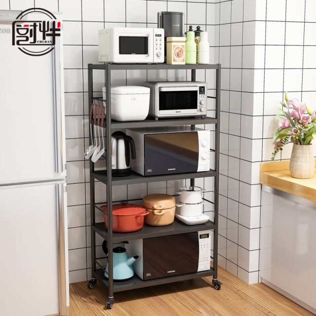 Black stainless steel kitchen storage rack floor-standing multi-layer storage rack microwave oven rack household storage rack