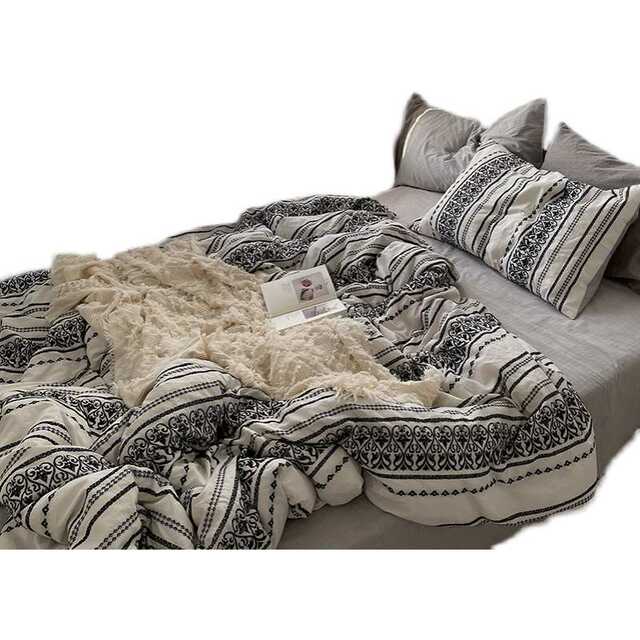Imported large jacquard cotton color woven and wash cotton four-piece set ins literary simple style bed sheet quilt cover bed cover