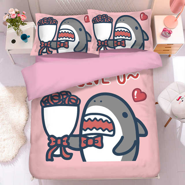 Cartoon shark children's room bedding four-piece set 1.5 double quilt cover dormitory single three-piece set bed sheets 2