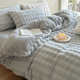 High-end feeling plus velvet thickened rabbit velvet four-piece set Puff grid blue quilt cover coral milk plush bedding