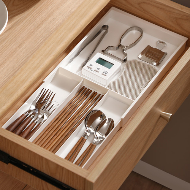 Built-in retractable storage box for drawers in kitchen chopsticks spoon cosmetics desk partition miscellaneous sorting box
