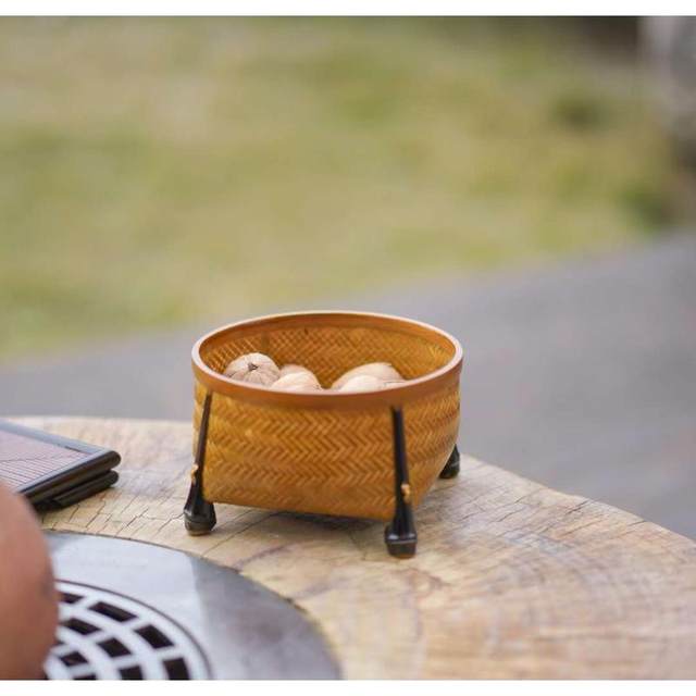 Bamboo tea set storage box tea ceremony storage basket tea table decoration fruit plate dried fruit saucer desktop storage basket