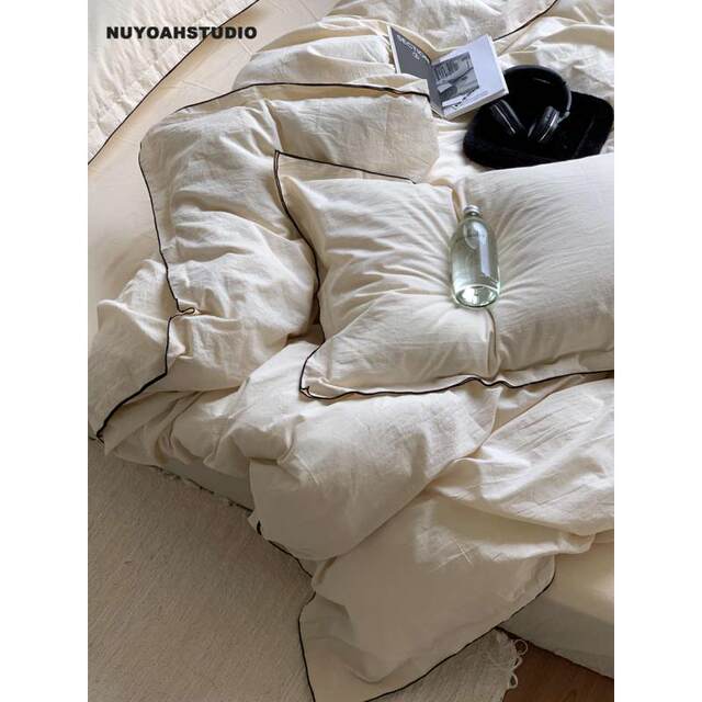 Nuyoah studio French lazy cotton edge washing cotton sheet and quilt cover four-piece set