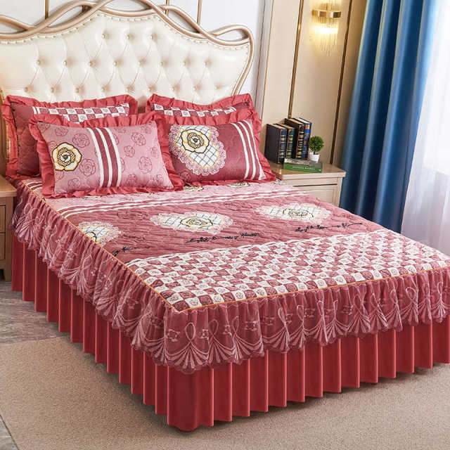 Winter Thickened Milk Fleece Bed Skirt Three-piece Cotton Beds Cover Beds Cover Single-piece Coral Fleece Crystal Fleece Beds