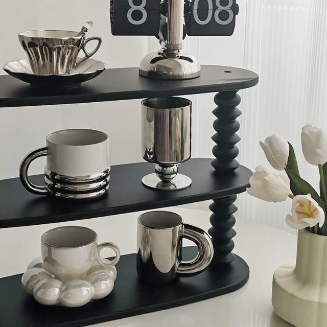 Lifestyle retro style wooden cup storage rack display rack home desktop cosmetics decoration multi-layer storage rack