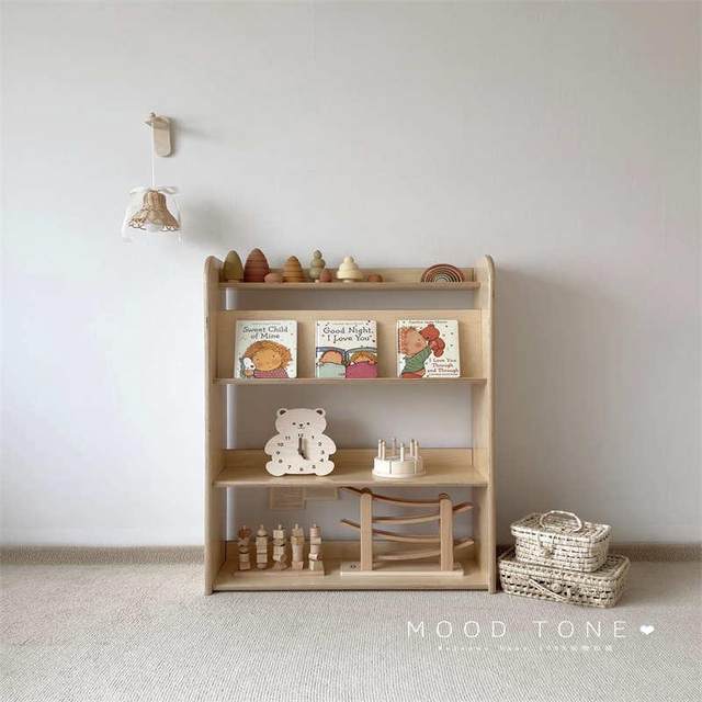 Korean ins solid wood children's bookshelf floor-standing picture bookshelf magazine shelf study storage rack baby bookcase
