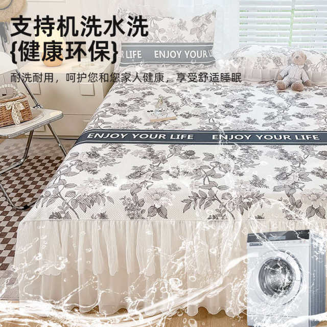 Class A summer ice silk mat three-piece set 2025 new summer bed sheets and bed skirts machine washable air conditioning mat