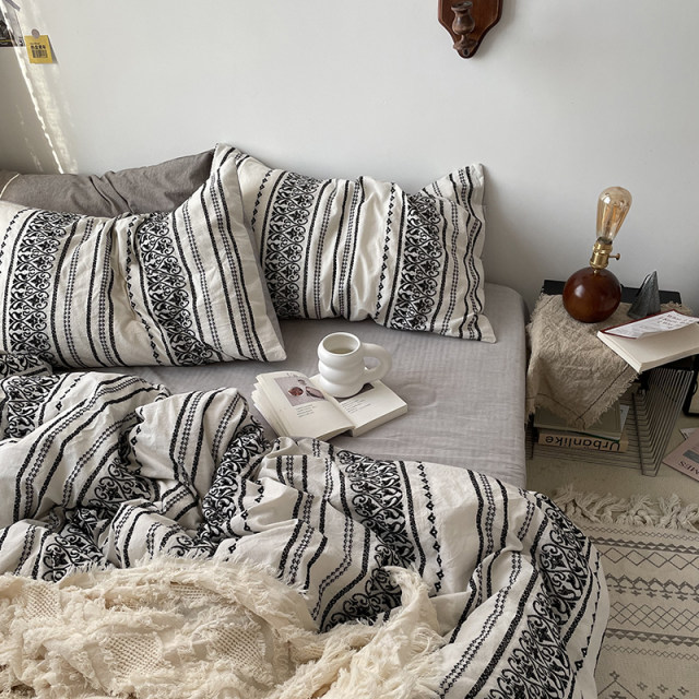 Imported large jacquard cotton color woven and wash cotton four-piece set ins literary simple style bed sheet quilt cover bed cover
