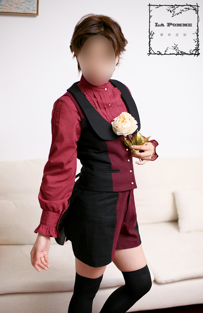 LA POMME-RINGO MONOGATARI-ORIGINAL DESIGN-JUE SERIES-RED AND BLACK B-VEST + SHORTS