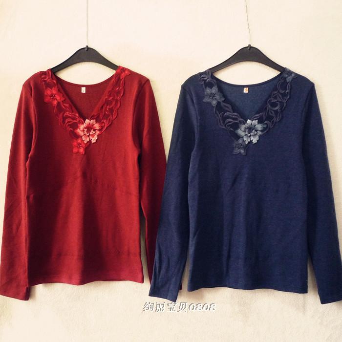 WOMENS DOUBLE-LAYER WARM LONG-SLEEVED UNDERWEAR ROUND NECK AUTUMN AND WINTER HEATING FIBER PATCH SINGLE TOP BASE AUTUMN COAT