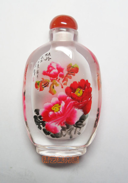 送老外送朋友水晶内画鼻烟壶  富贵牡丹  特色手工艺 商务礼品