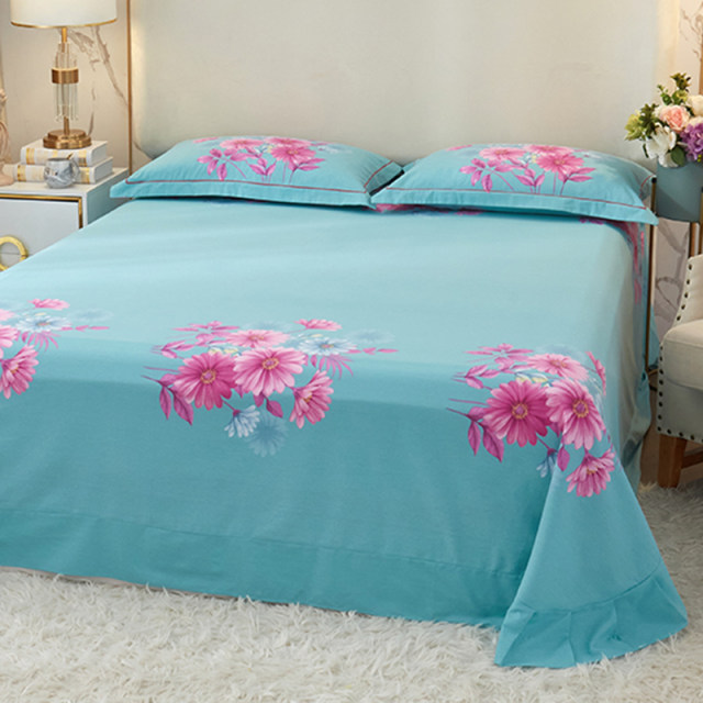 Thickened cotton and flower four-piece set 100 bedding simple autumn and winter grinding S-haired double quilt cover bed sheet 4