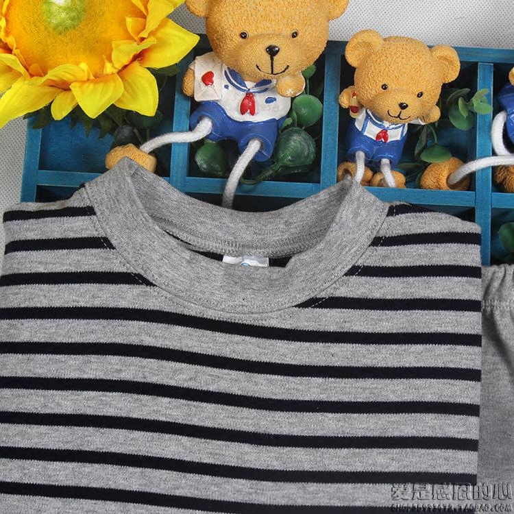 XUAN ZE BOYS HEMP GRAY STRIPE COLOR STRIPE UNDERWEAR COTTON MID-NECK SMALL ROUND NECK WINTER UNDERWEAR SET XUAN ZE AUTUMN CLOTHES