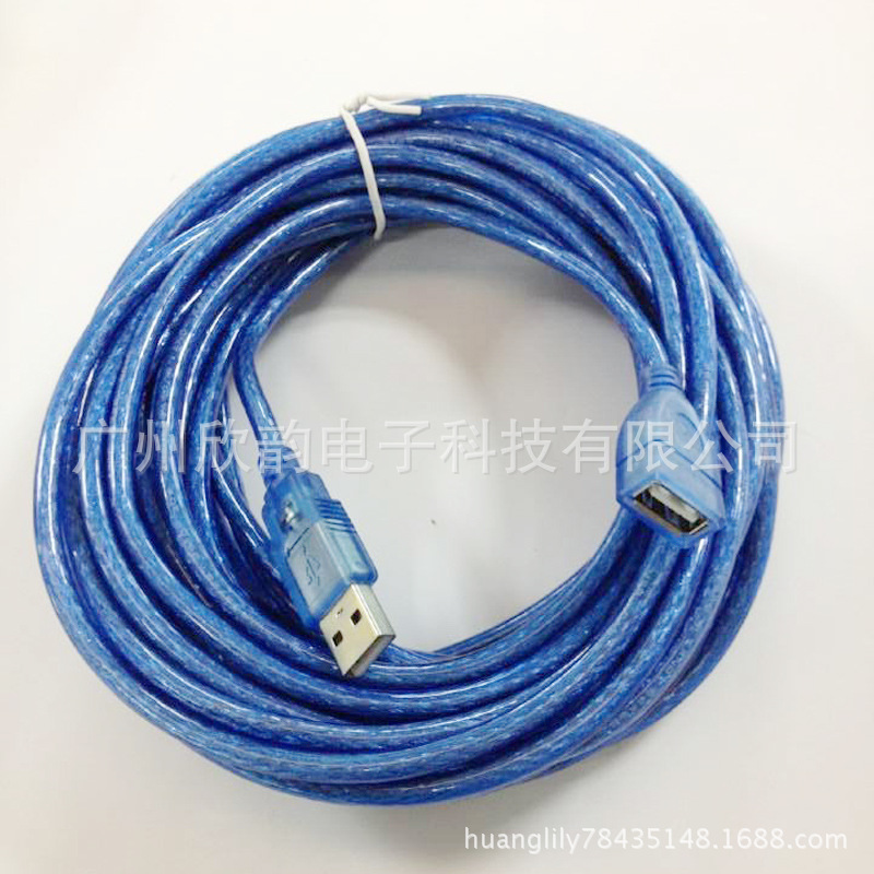 2.0 USB AM TO AF 透明蓝10M-2