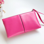 韩版女士手拿包 拉链pu皮拼接女包 漆面横款方型手机女式手拿包