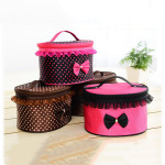 韩版花边化妆包 蕾丝拼接洗漱包 波点蝴蝶结带镜子女式化妆包批发