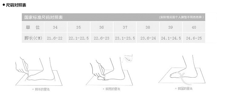 尺码对照表(女
