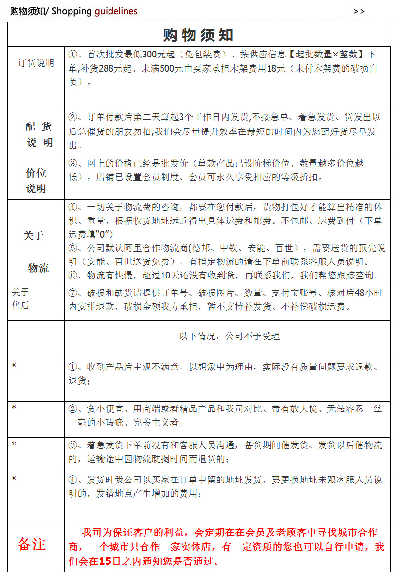 批发说明 实体合作